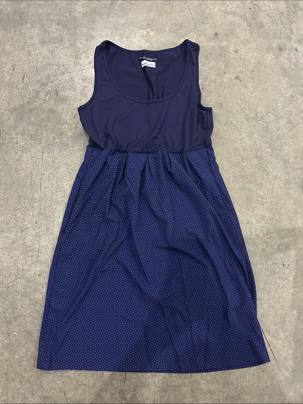 Columbia Omni-Shade Navy Polka Dot Sleeveless ALine Dress Women’s M With Pockets